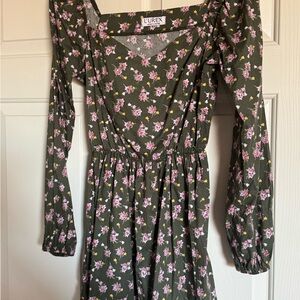 Dex Floral Long Sleeve Dress in Green and Pink
